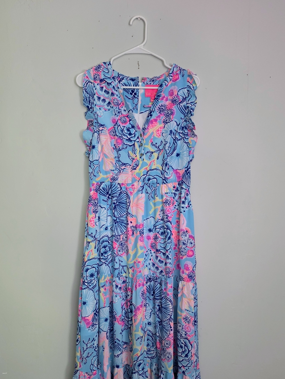 Lilly Pulitzer Blue Floral Ruffle Sleeve Maxi Dress - Picture 2 of 7